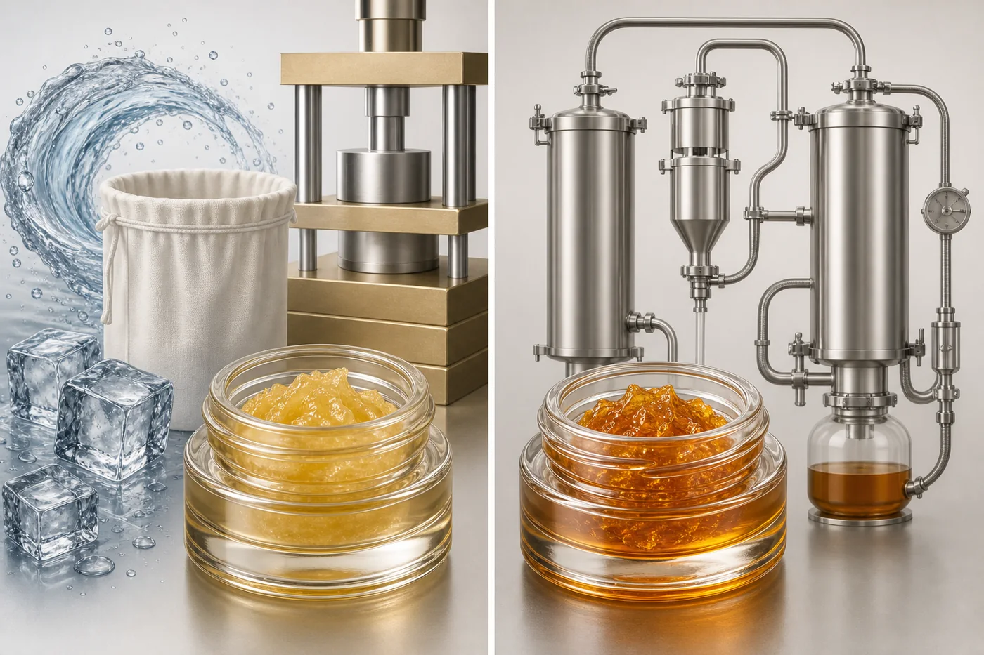 Comparação visual entre live rosin e live resin